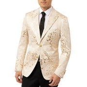 Tallia Mens Blazer Small 2 Button Floral Jacquard Jacket   Gold S