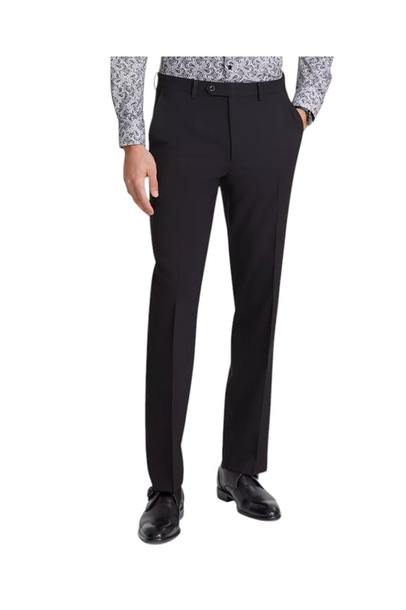 Mens Classic fit Dress Pants 44 / 30 Black Solid Stretch