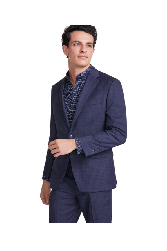 Mens Classic fit Suit Jacket Blazer 46 L Navy Blue Plaid