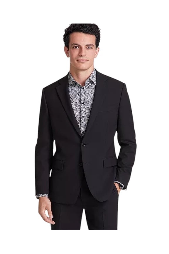 Mens Classic fit Suit Jacket Blazer 46 R Black Solid Stretch