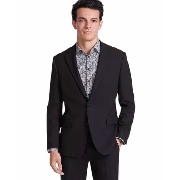 Tallia Mens Classic fit Suit Jacket Blazer 48 R Black Solid Stretch