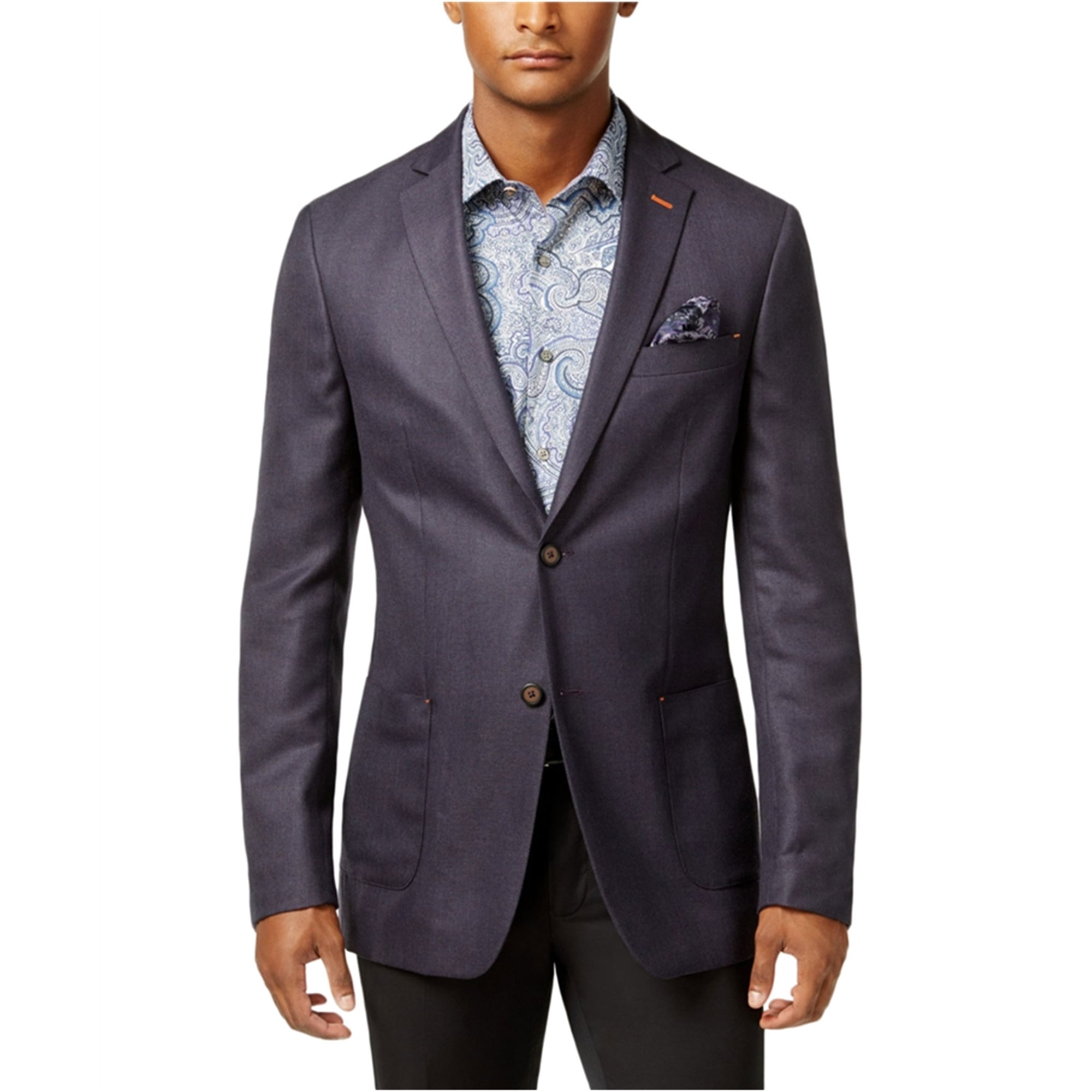 Tallia Mens Dotted Two Button Blazer Jacket Purple 44 Long