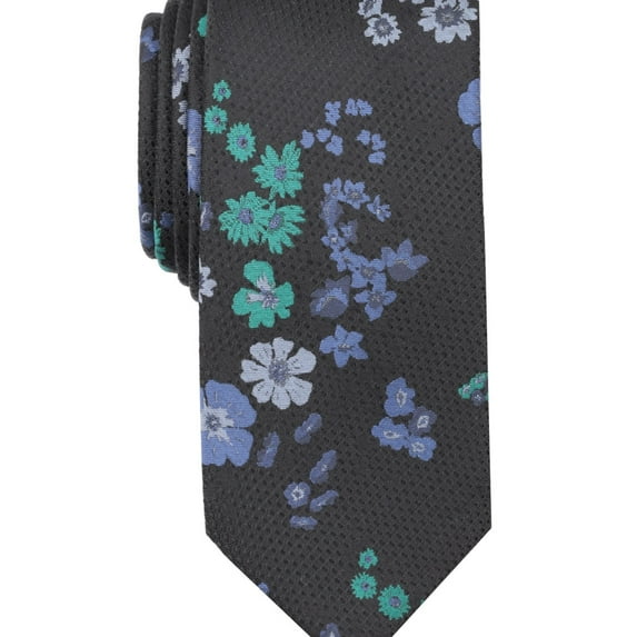 Tallia Mens Driftwood Floral Slim Self-tied Necktie, Black, One Size