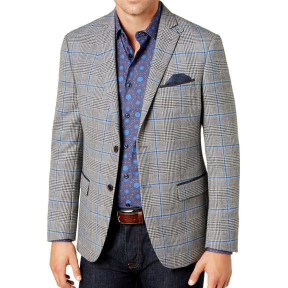 Tallia Mens Houndstooth Sport Coat, Grey, 38 Regular