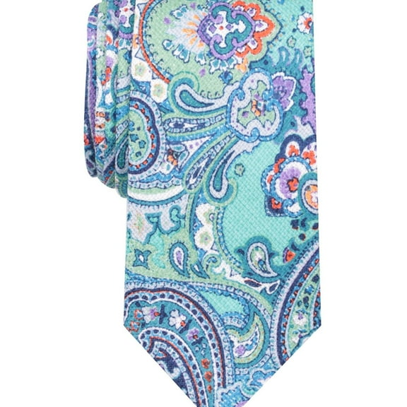 Tallia Mens Magnus Paisley Slim Self-tied Necktie, Green, One Size