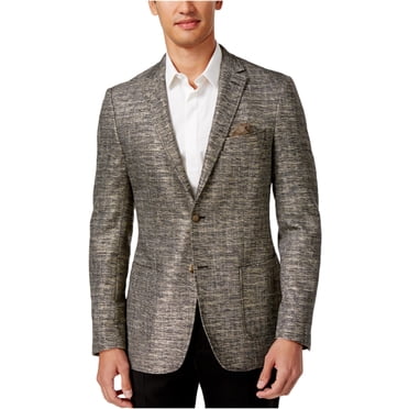 Tallia Men's Slim Fit Cream & Black Plaid Linen Blazer Black Size 44