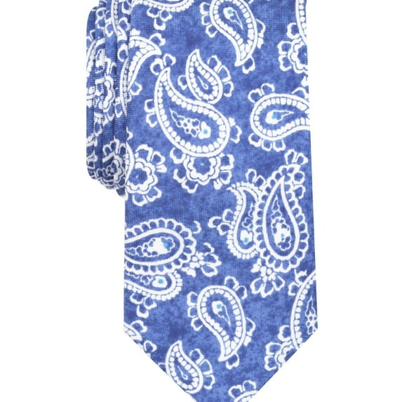 Tallia Mens Paisley Slim Self-tied Necktie, Blue, One Size