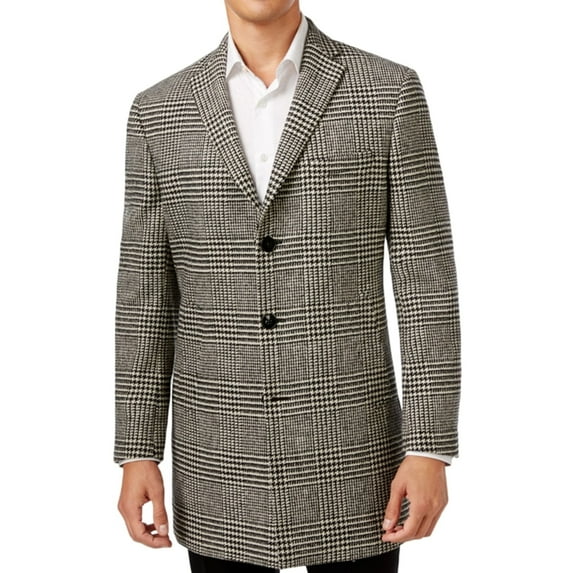 Tallia Mens Plaid Three Button Blazer Jacket, Black, Large (Regular)