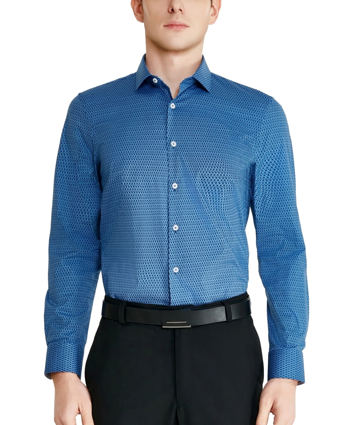 Tallia Mens Regular fit Dress Shirt XL 17-17.5 34-35 Blue Geometric