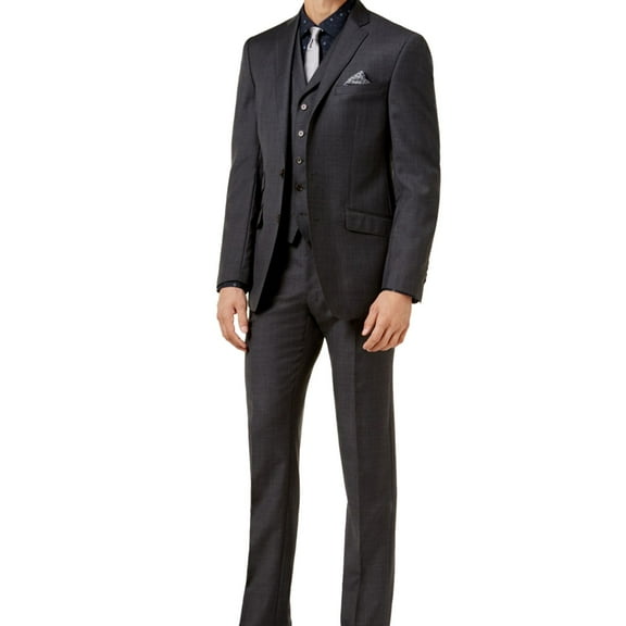 Tallia Mens Sharkskin Two Button Formal Suit, Grey, 44 Long / 37W x UnfinishedL