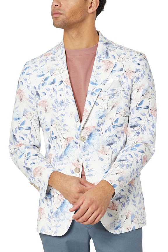 Mens Slim-Fit Floral Linen Sport Coat 36 Short Mauve/Blue - NWT $295