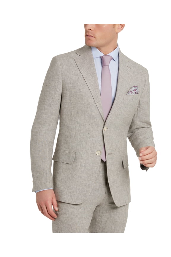 Mens Slim-Fit Linen Houndstooth Suit Jacket 38 Regular Tan - NWT $295