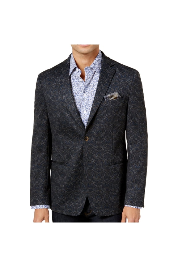 Mens Slim-Fit Pattern Two Button Blazer Jacket, Grey, 42 Regular