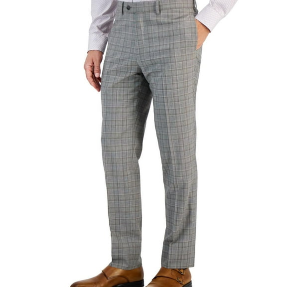 Tallia Mens Slim-Fit Plaid Wool Suit, Brown, 32 x 30