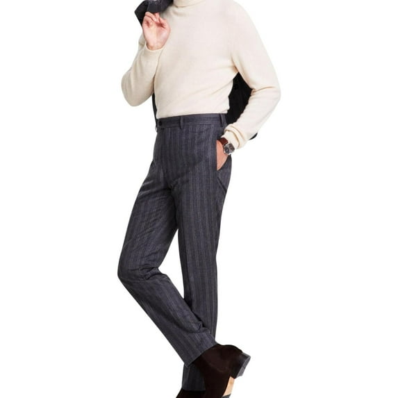 Tallia Mens Slim Fit Stretch Dress Pants Slacks, Grey, 32W x 32L