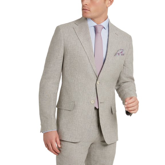 Tallia Mens Slim Fit Tan Houndstooth Suit Jacket Tan 42L