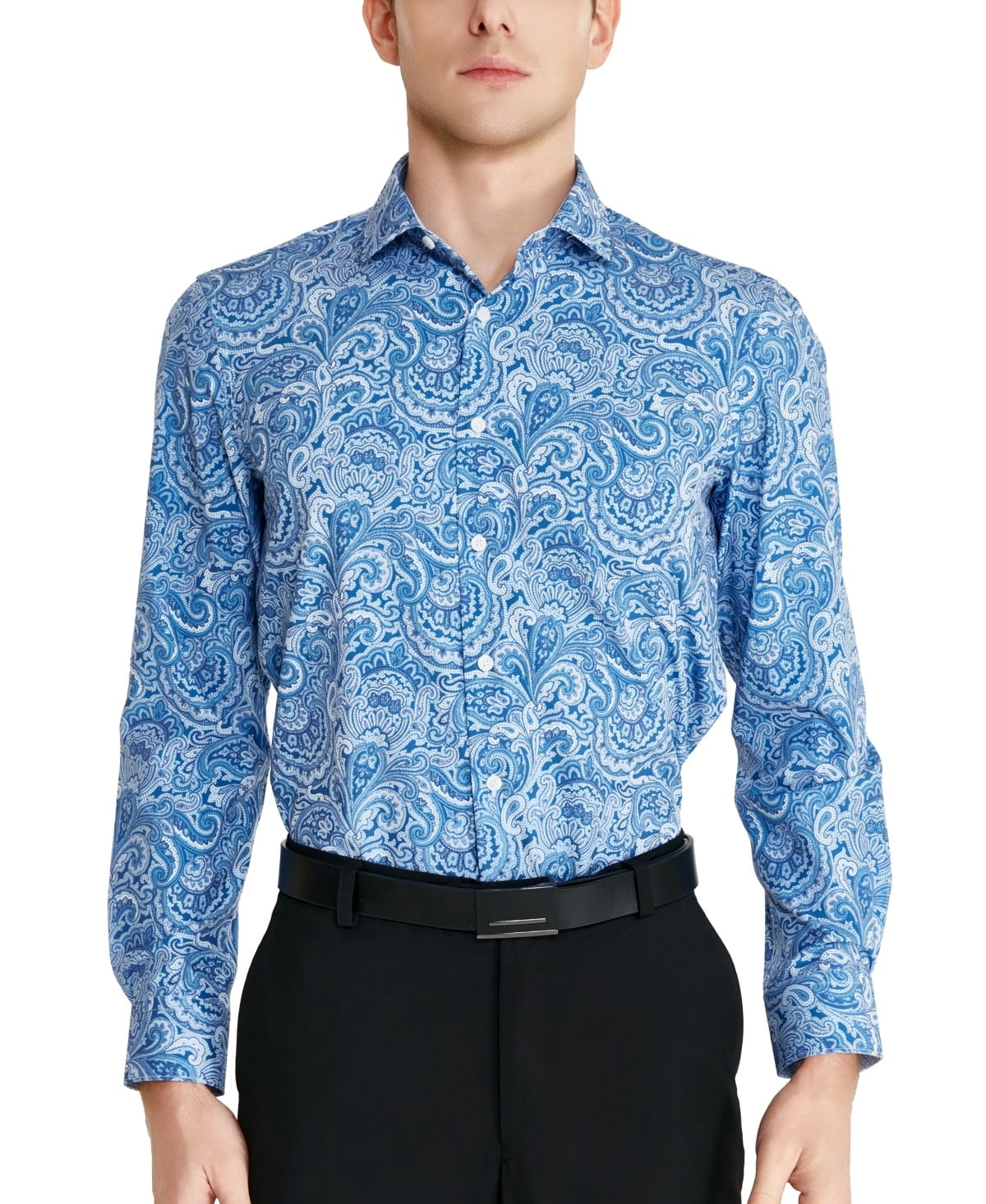 Tallia Mens Slim fit Dress Shirt XL 17-17.5 32-33 Blue Paisley