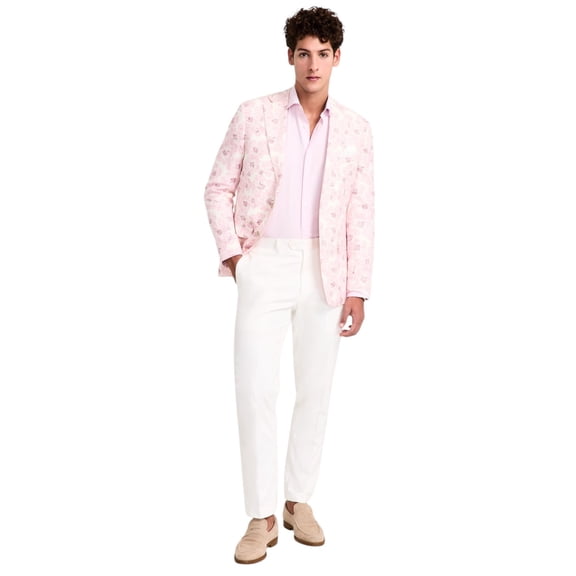 Tallia Mens Slim fit Sport Coat Blazer 42 L Pink Solid Linen