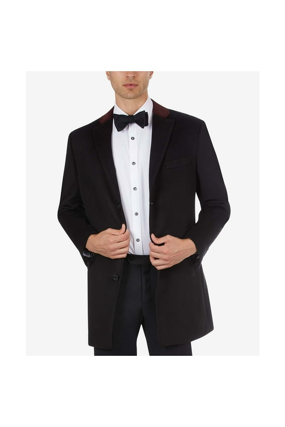 Mens Wool Blend Contrast Velvet Top Collar Coat Medium Black - NWT $495