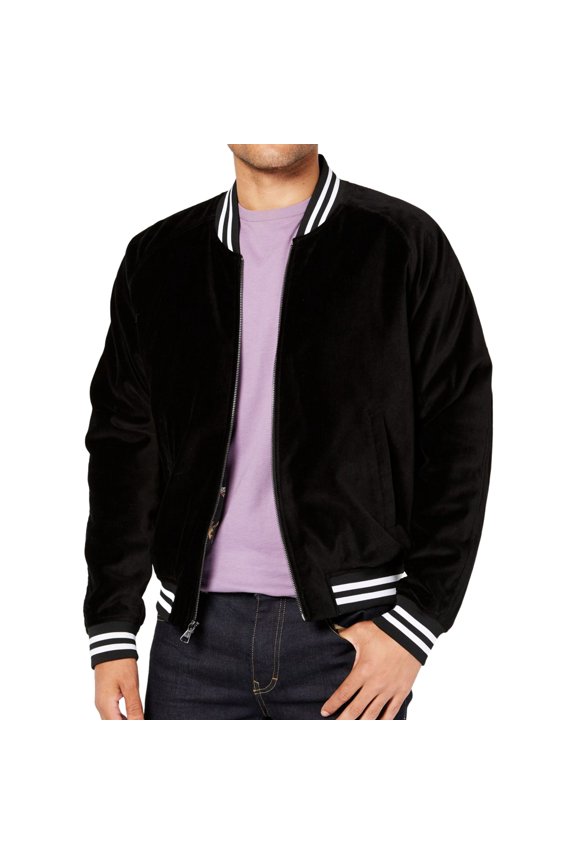 Mens Velvet Embroidered Bomber Jacket, Black, X-Large (Regular)