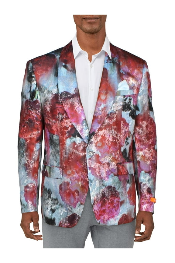 Mens Vibrante Metallic Sportcoat One-Button Blazer Pink 38S