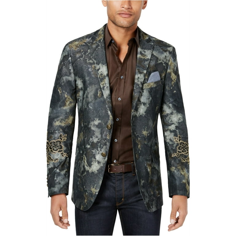 Tallia Mens Watercolor Sport Coat Green 40 Short