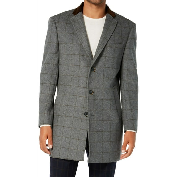 Tallia Mens Windowpane Overcoat Dress, Grey, Big & Tall, 4XLT