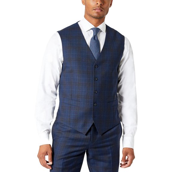 Tallia Mens Wool Blend Plaid Paisley Suit Vest Blue XL B4HP $125