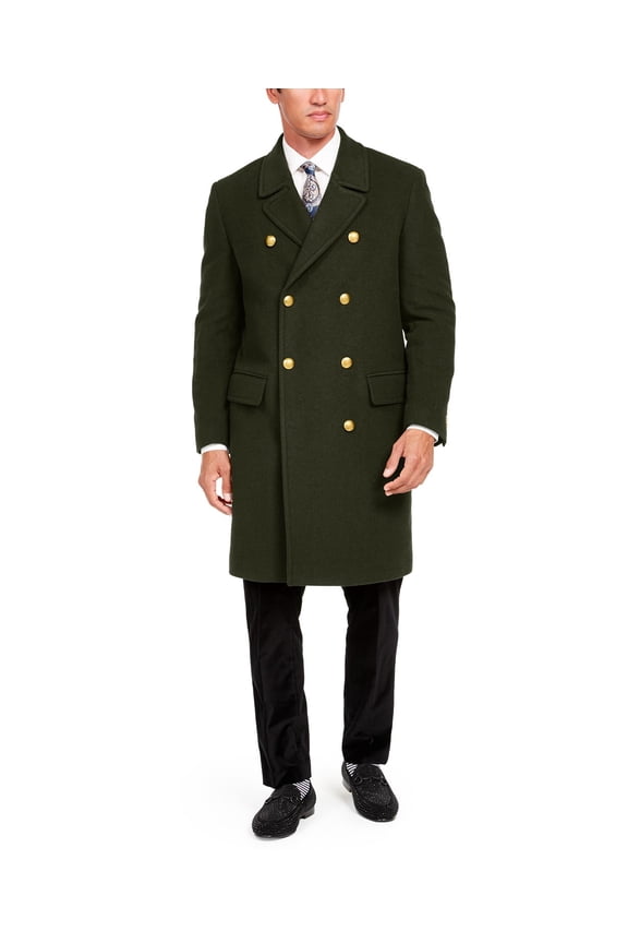 Orange Mens Slim-Fit Solid Overcoat (Green, S)