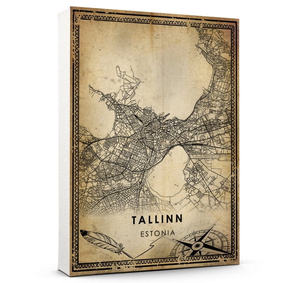 Tallinn Vintage Map Prints Canvas, Estonia Map Art Canvas, Canvas, Tallinn Map City style Watercolor art Canvas