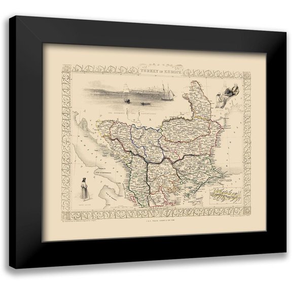 Tallis 14x12 Black Modern Framed Museum Art Print Titled - Europe Turkey - Tallis 1851