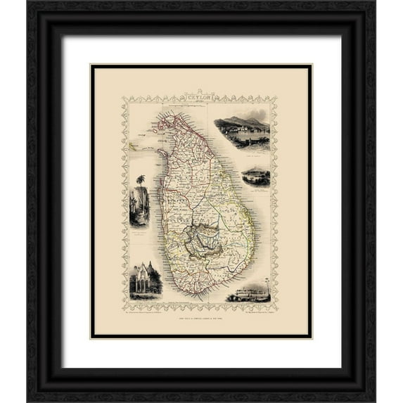 Tallis 15x18 Black Ornate Wood Framed with Double Matting Museum Art Print Titled - Asia Sri Lanka - Tallis 1851