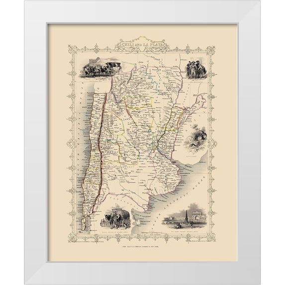 Tallis 15x18 White Modern Wood Framed Museum Art Print Titled - South America La Plata Uruguay - Tallis 1851