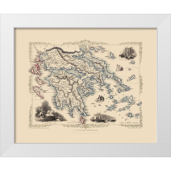 Tallis 18x15 White Modern Wood Framed Museum Art Print Titled - Greece - Tallis 1851