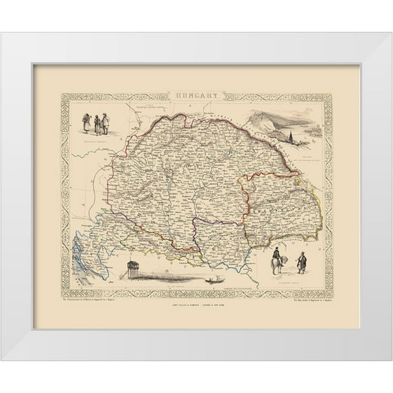 Tallis 24x20 White Modern Wood Framed Museum Art Print Titled - Eastern Europe Hungary - Tallis 1851