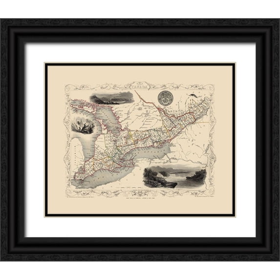 Tallis 32x26 Black Ornate Wood Framed with Double Matting Museum Art Print Titled - Great Lakes Canada - Tallis 1851