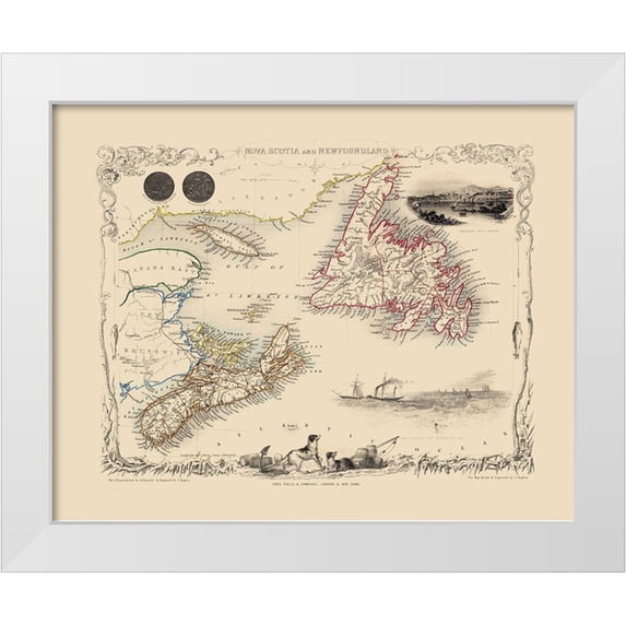 Tallis 32x26 White Modern Wood Framed Museum Art Print Titled - Nova Scotia Newfoundland Canada - Tallis 1851