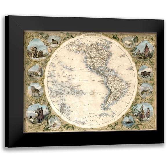Tallis, John 14x12 Black Modern Framed Museum Art Print Titled - Map of the Western Hemisphere, 1850