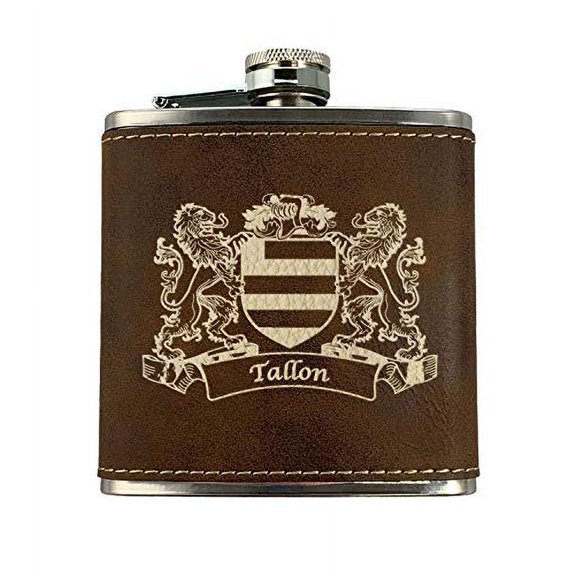 Tallon Irish Coat of Arms Leather Flask - Rustic Brown