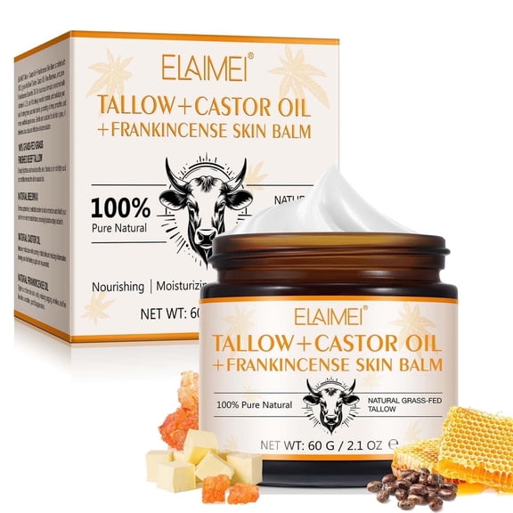 Tallow + Castor & Frankincense Skin Balm, Strengthens The Skin Barrier for Firmer, Smoother - 2.1 Oz/60 G