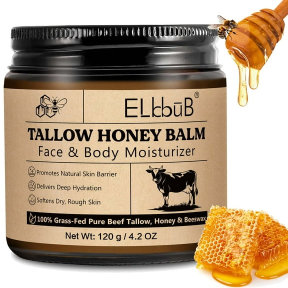 Tallow Face Moisturizer 120g/4.2oz, Whipped Tallow and Honey Balm for Face and Body, Tallow Balm Skin Care, Soothe Skin