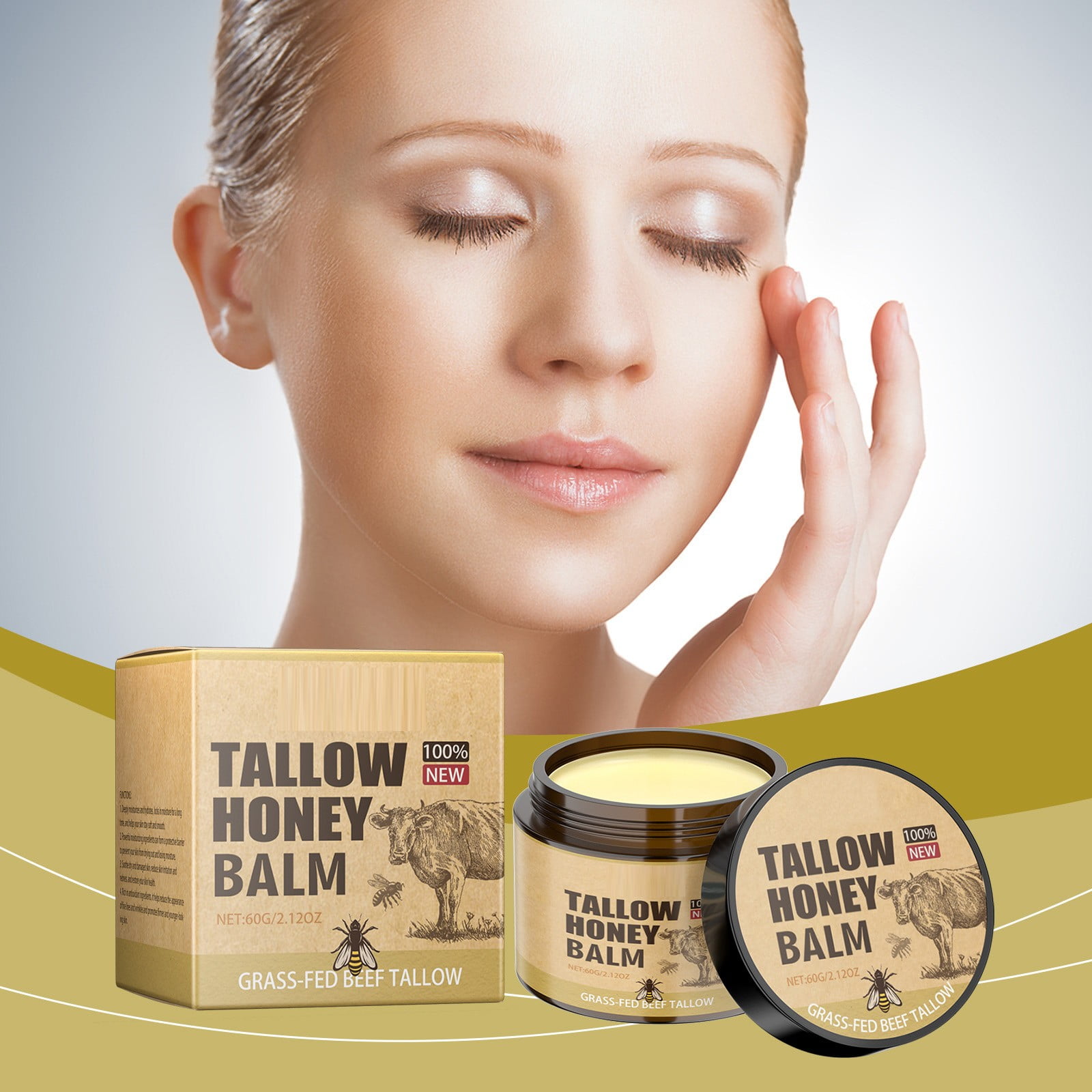 Tallow Honey Balm 100 GrassFed Beef Tallow, Natural Moisturizing Balm for Dry Skin, 2.12 oz