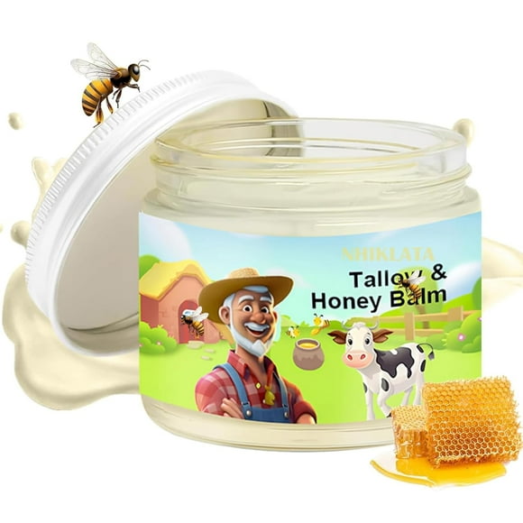 Tallow Honey Balm | Beef Tallow for Skin - Handmade All-Natural Moisturizer with Grass-Fed Beef Tallow & Raw Wild Honey for Smooth, Hydrated Skin (1pcs)