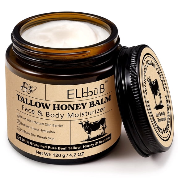 Tallow Honey Skin Balm  Face & Body Moisturizer, 100% Grass-Fed Pure Beef Tallow, Honey & Beeswax, Use on Dry, Rough & Dull Skin, 4.2 oz