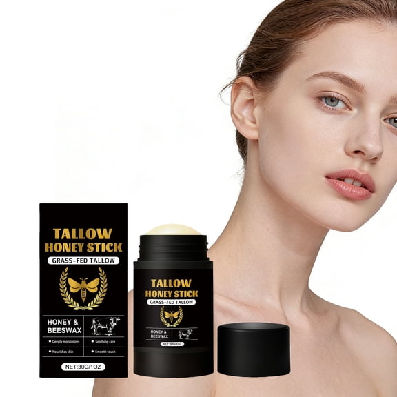 Tallow Stick Honey Avocado Solid Balm for Moisture, Nourishing Skin Butter for Dry Patches, Portable Hydrating Face and Body Stick 30g