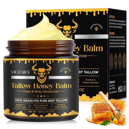 Tallow and Honey Balm, Grass-Fed Beef Tallow for Skin, Soothing All-Natural Moisturizer for Body and Face - 120G