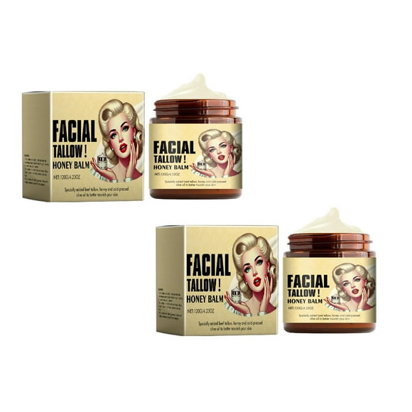 Tallow and Honey Balm for Skin, Organic Face Moisturizer Hydrating Soothing Body Lotion, and Lip Balm, Reduce Fine Lines 2PCS