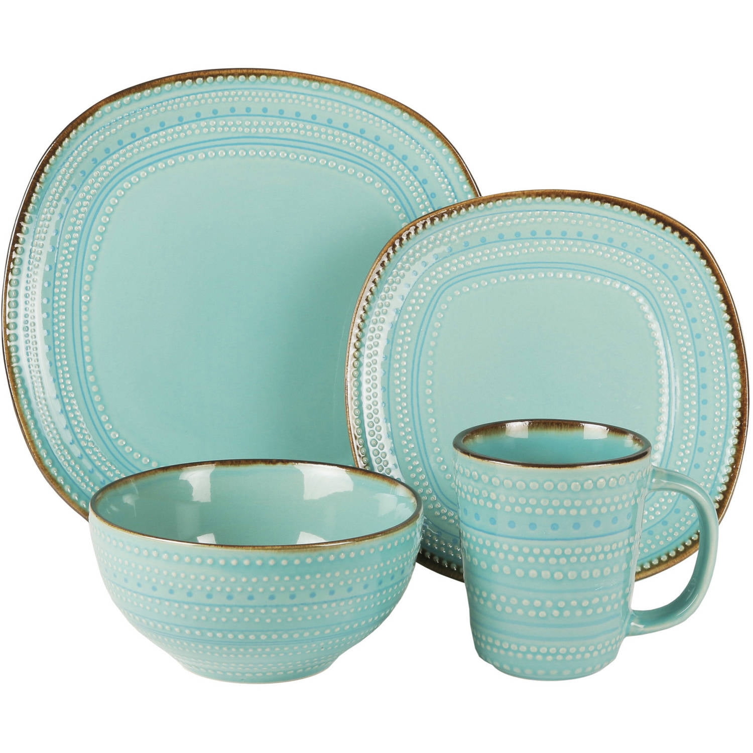 Teal Ceramic Square Dinnerware Set for 4