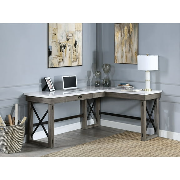 Talmar Writing Desk w/Lift Top in Marble Top & Weathered Gray Finish OF00056