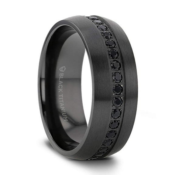 Talon Titanium Wedding Ring Men Black Sapphires Center Band